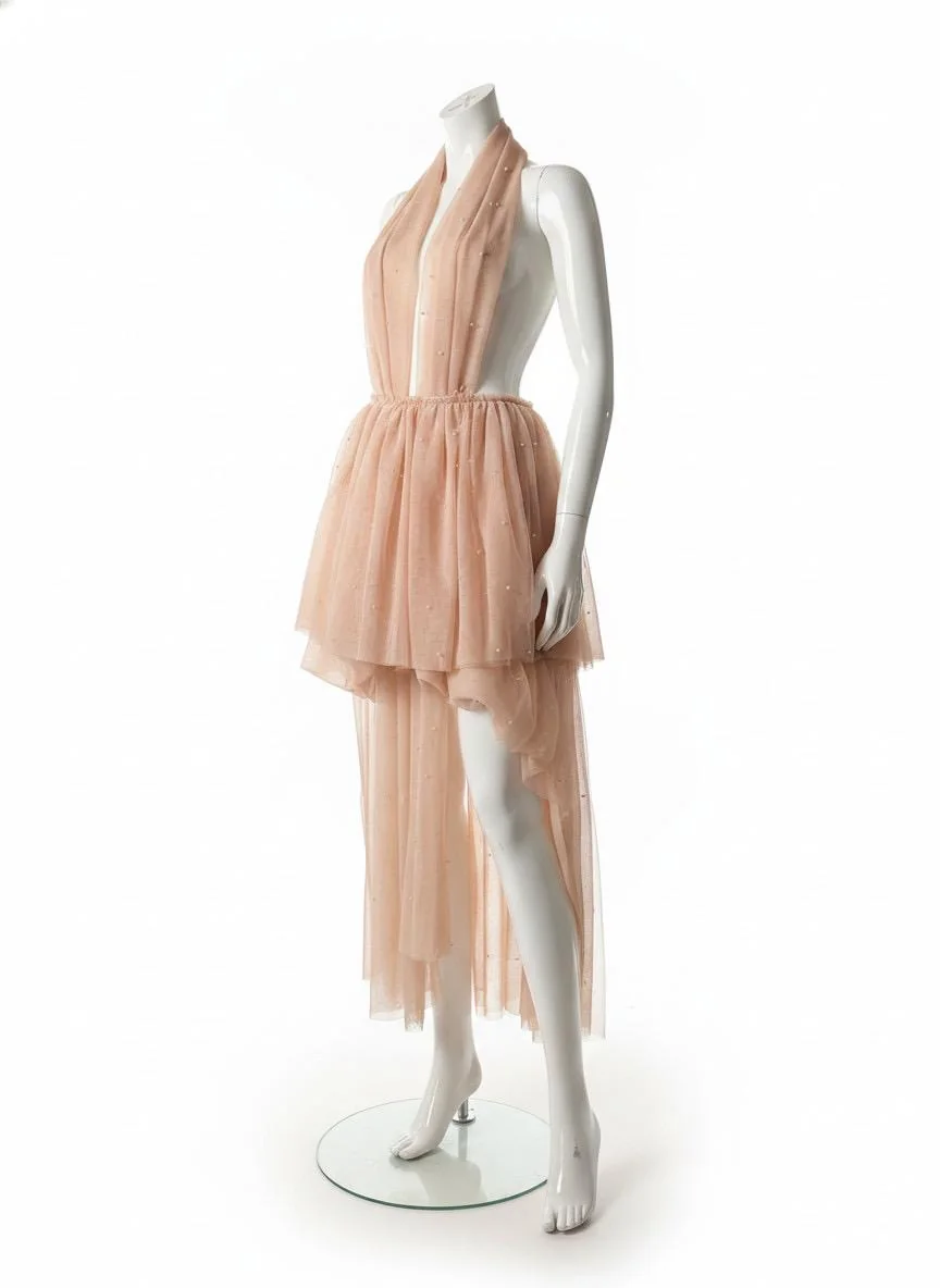 The real nude tulle dress with sewn-on pearls