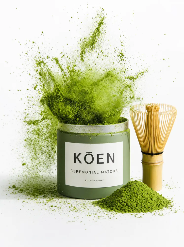 Ceremonial matcha with bamboo whisk — AI · The o.KI Agency